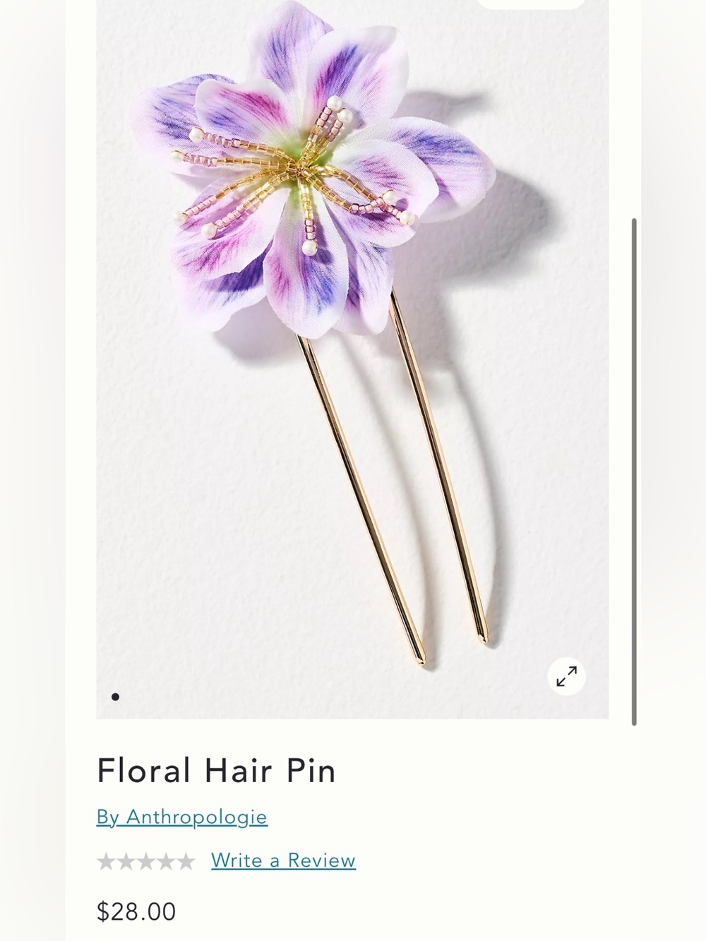 Anthropologie Floral Beaded Hair French  - Purple & White